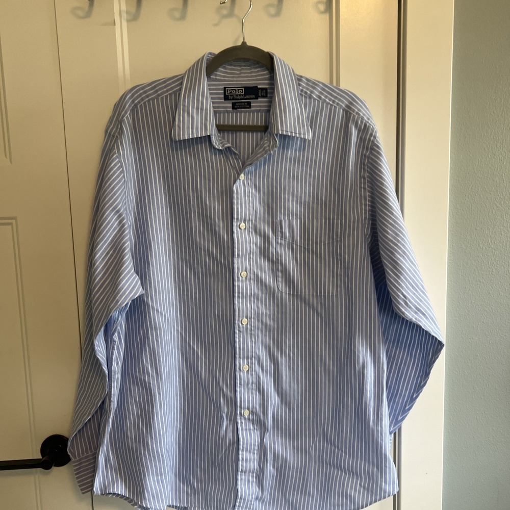 Polo Ralph Lauren Shirt Men XL (17 1/2 34-35) Blue White Striped Andrew